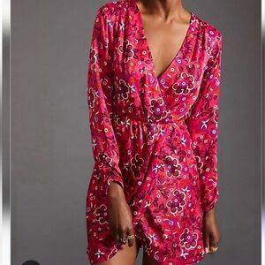 Anthropologie Pink Floral Mini Dress